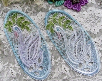 Swan Lace Applique,  Venise Lace,  Hand Dyed Lace Applique, Crazy quilt Lace,  Scrap Book supply