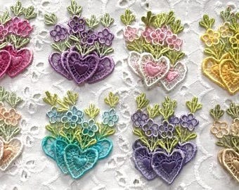 Mini Lace Hearts (5) Hand Dyed Venise Embellisment Applique Lot