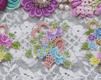 Lace Flower Basket, Hand Dyed Venise Lace, Lace Embellishment, Crazy Quilt Lace, Junk Journal Lace Applique, Scrap Book Supply