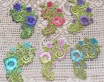 Paisley Lace. Lace Applique, Hand Dyed Venise Lace, Lace,  Embellishment, Crazy Quilt Lace, Scrap Book Supply