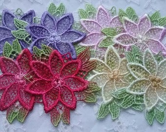 Christmas Pointsetta Lace Applique Flowers Hand Dyed Venise Crazy Quilt Embellishment