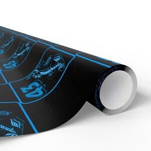 Race Car Gift Wrap | Black & Blue Wrapping Paper | Sports Car Birthday Decor | Boys Racing Party Supplies | Number Theme Gift Wrap