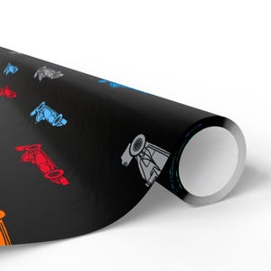 Race Car Wrapping Paper | Formula-Inspired Gift Wrap | Black Background with Neon Cars | Glossy or Matte Finish | Motorsport Gift Wrap