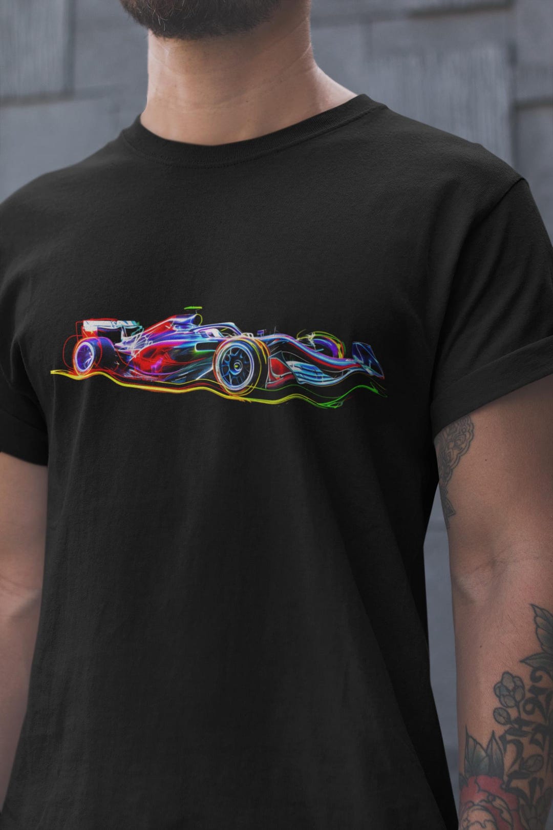 Formula 1 Race Car Tee, Neon Light Trails Motor Racing Shirt, Racing T ...