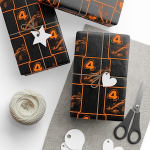 McLaren Inspired F1 Car Gift Wrap: Black & Papaya Race Car Design