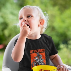 Motocross Infant T-Shirt, Baby Dirt Bike Tee, &quot;Let&#39;s Get Dirty&quot; Kids Racing Top, Toddler Dirt Track Clothes, Motorcycle Baby Shirt