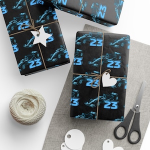 Race Car Gift Wrap | F1 Inspired Wrapping Paper #23 | Albon Fan Packaging | Black & Blue Motorsport Gift Wrap