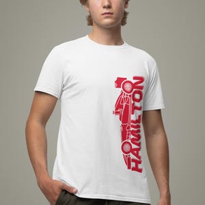 Hamilton F1 Driver Inspired Vertical Graphic T-Shirt, Formula 1 Fan Apparel, Lewis Hamilton Motorsport Streetwear, Unisex Softstyle Tee