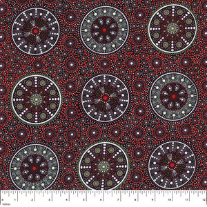 Aboriginal Indigenous - Wildflowers After Rain in Red  - Fat Quarter (.25m)