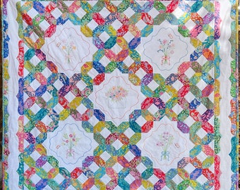 Posy Quilt Full Kit with Pattern, Templates, EPP Papers Pre-printed Linen and Cosmo Threads