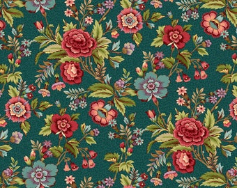 Tarrytown Floral in Teal by Michelle Yeo - Fat Quarter (.25m)