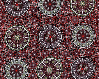 Aboriginal Indigenous Wildflowers after the Rain in Red - Fat Quarter (.25m)