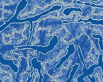 Aborigines Indigene gelbe Busch Pflaume in blau - Fat Quarter (.25m)
