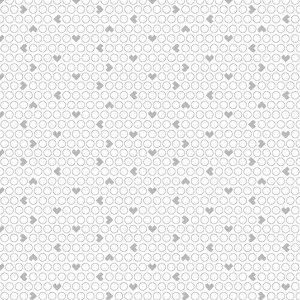 May include: A white background with a repeating pattern of small black and white checked hearts and black circles.