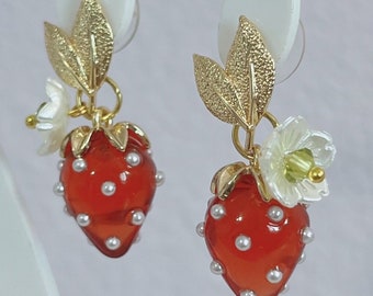 Red Strawberry Blossom Earrings