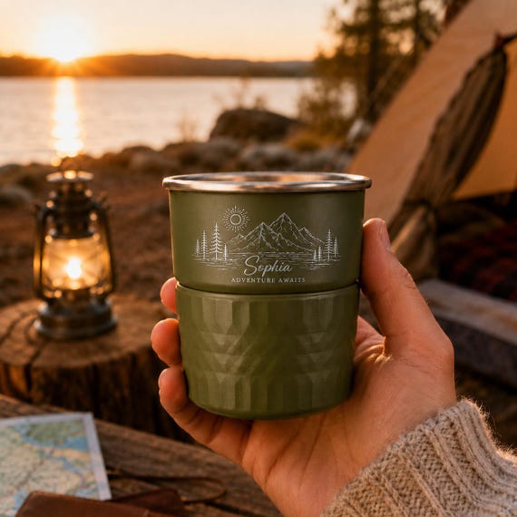 Custom Camping Cup with Name, Personalized Stainless Steel Mug, Camper Gift, Outdoor Coffee Cup for Him Her