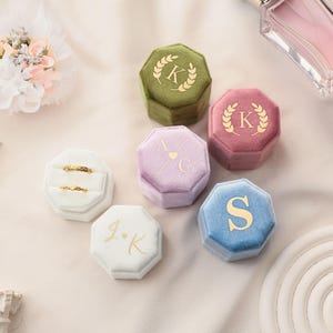 Custom Engagement Ring Box,Personalized Ring Bearer,2 Slot Octagon Velvet Ring Box,Modern Ring Case,Monogram Ring Holder,Bridal Photo Props