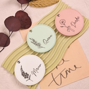 Custom Name Engraved Mirror,Pocket Mirror,PU Leather Round Makeup Mirror,Compact Mirror Personalized,Bridesmaids Mirror,Bridesmaid Proposal