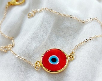 Evil Eye Bracelet, Red Evil Eye, Protection Good Luck Jewellery, Bridesmaids Gifts, Summer Jewellery, Gold Bracelet, Delicate Chain Bracelet