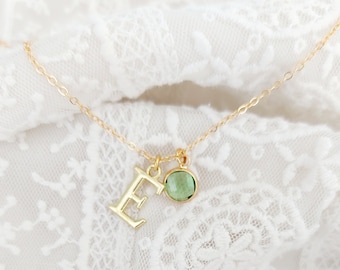 Gold Initial Peridot Necklace: August Birthstone Personalized Jewelry