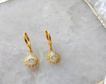 Gold Sun Opal Earrings: Stainless Steel Hoop Earrings (13mm)
