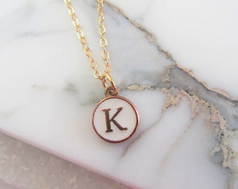 Small Gold Letter Disc Pendant Necklace, Birthday Gift for Her, Mothers Day Gift, Simple Disc Necklace, Initial Jewellery, Christmas Gift