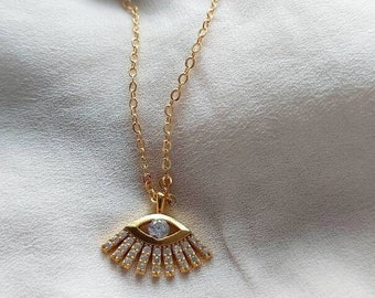 Gold Evil Eye Charm Necklace, Gold Charm Necklace, Boho Necklace, Gift for Mothers Day, Summer Jewellery, Birthday Gift for Her