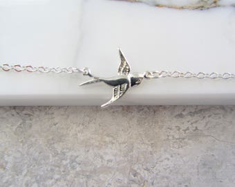 8 Swallow bird connectors antique silver tone B50