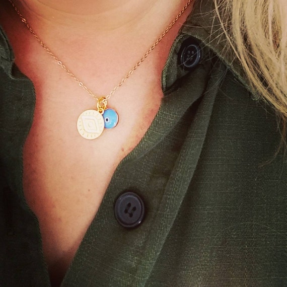 Gold Coin with Evil Eye Charm, Good Luck Talisman Necklace, Birthday Gift  for Daughter Niece, Coin Necklace