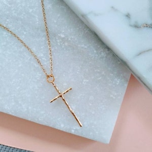 Large Gold Hammered Cross Pendant Necklace, Mothers Day Gift, Gold Cross Necklace