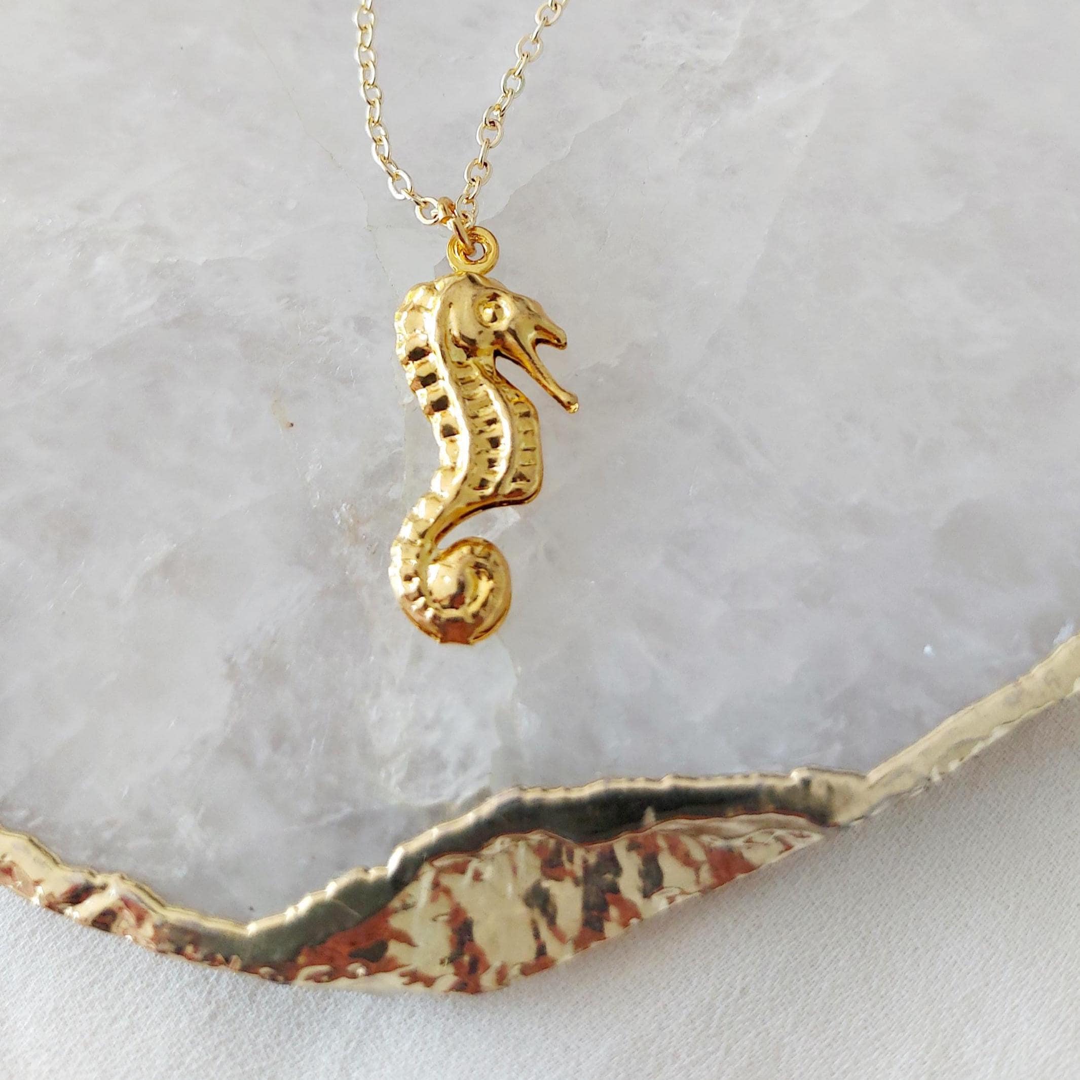 Gold Seahorse Charm Necklace, Cute Summer Jewellery, Ocean  Dainty Seahorse Charm Necklace – Coastal Elegance in Gold main image 0