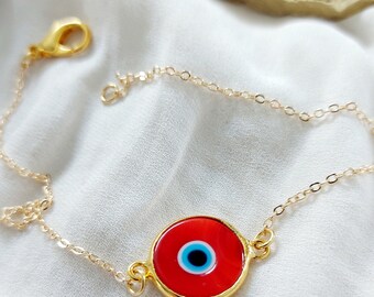 Evil Eye Bracelet, Red Evil Eye, Protection Good Luck Jewellery, Bridesmaids Gifts, Summer Jewellery, Gold Bracelet, Delicate Chain Bracelet