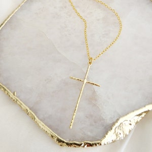 Large Gold Hammered Cross Pendant Necklace, Cross and Letter Necklace, Mothers Day Gift, Gold Cross Necklace, Mother's Day Gift image 1