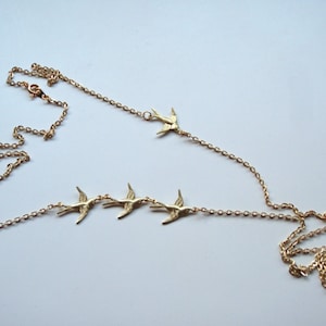 Chasing Swallows Long Elegant Necklace,  Charm Necklace, Layering Necklace, Swallow Charms, Long Chain