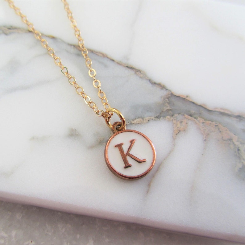 Small Gold Letter Disc Pendant Necklace, Birthday Gift for Her, Mothers Day Gift, Simple Disc Necklace, Initial Jewellery, Christmas Gift image 2