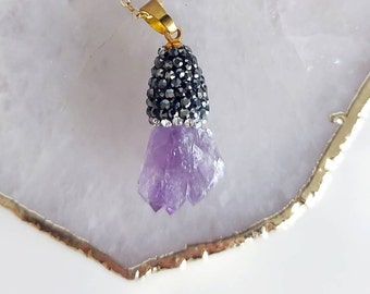 Large Raw Amethyst Stone Necklace, Crystal Gemstone necklace, Gift for Her,  Gold Necklace, Manifesting Necklace, Gift for Mothers Day