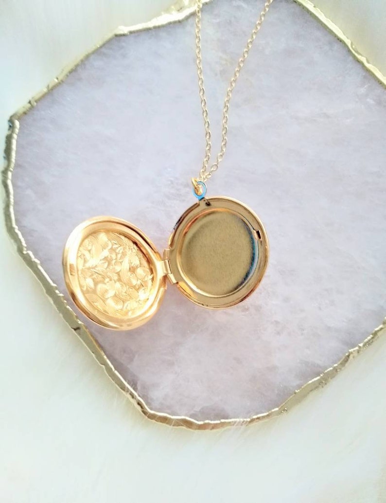 Gold Locket Necklace Circle Gold Locket Flower Etched Etsy UK