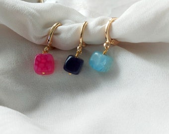 Tiny Charm Hoop Earrings, Classic Gold Hoops, Pink, Turquoise, Purple, Gold Huggie Earrings, Small Hoop Earrings, Gift for Mothers Day