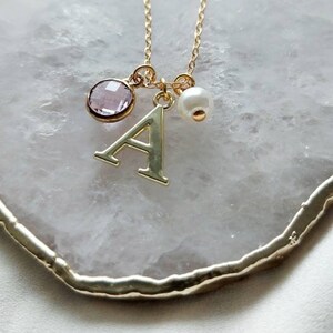 Collar pequeño de oro con inicial y piedra de nacimiento, collar personalizado, regalos para damas de honor, joyas con piedra de nacimiento, regalo para ella, regalos de novia
