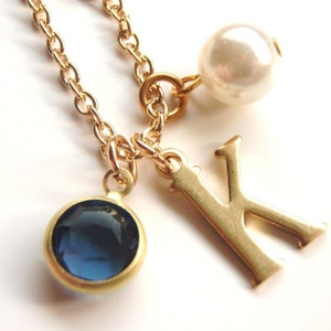 Personalisierte Goldbuchstabe und Geburtsstein Halskette, Gold Initial Halskette, Brautjungfern Geschenke