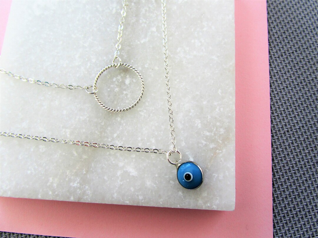 Evil Eye and Karma Eternity Circle Silver Charm Necklace for - Etsy