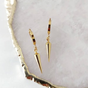 Small Gold Spike  Earrings, Gold Huggie Earrings, Cone Earring, Small Hoop Earrings, Gold Hoops, Bridesmaids Earrings, Spike Jewellery