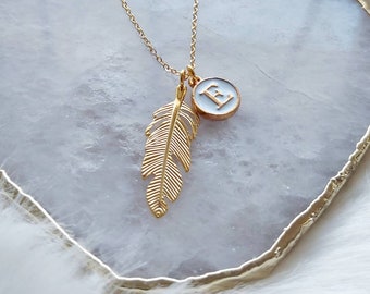Personalized Gold Feather Necklace, Mothers Day Gift, Jewellery, Boho Feather Necklace, Personalised Jewellery
