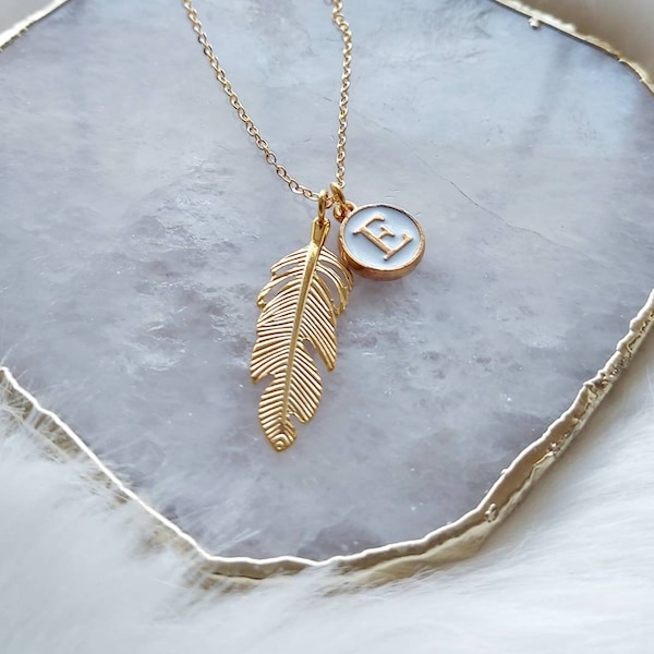 Personalized Gold Feather Necklace, Mothers Day Gift, Jewellery, Boho Feather Necklace, Personalised Jewellery