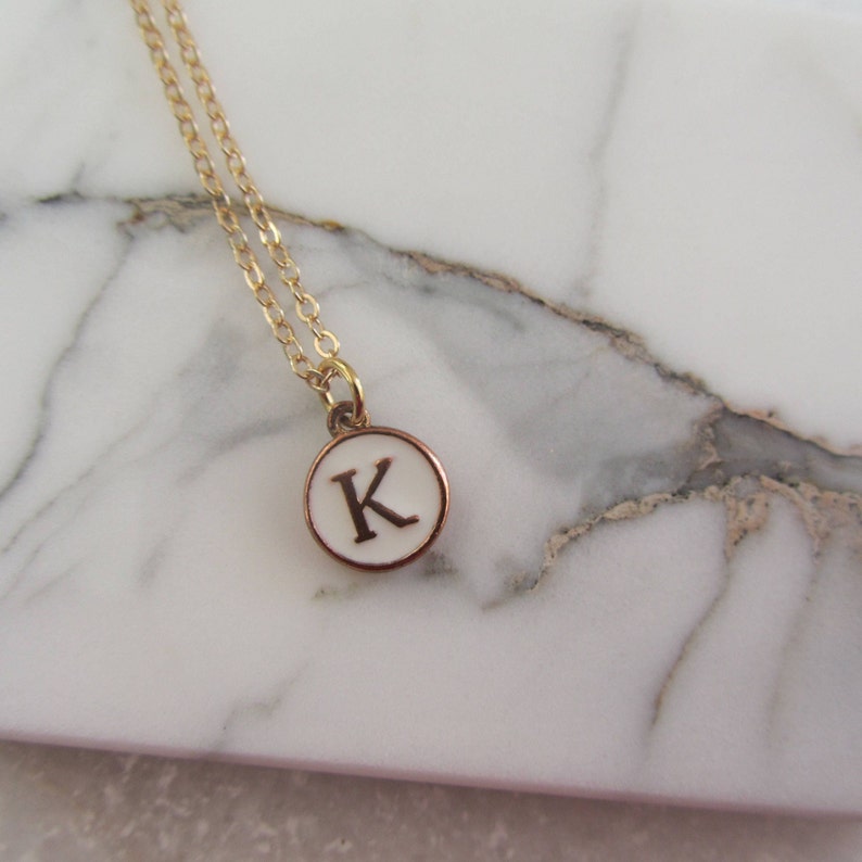 Small Gold Letter Disc Pendant Necklace, Birthday Gift for Her, Mothers Day Gift, Simple Disc Necklace, Initial Jewellery, Christmas Gift image 4