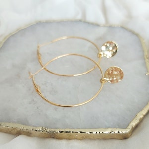 Large Hammered Gold Disc Earrings, Coin Hoop Earrings, Big Gold Hoops, Boho Earrings image 1