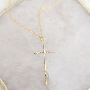 Large Gold Hammered Cross Pendant Necklace, Cross and Letter Necklace, Mothers Day Gift, Gold Cross Necklace, Mother's Day Gift image 9