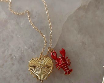 Gold Herz & Hummer Anhänger Halskette, Geschenk