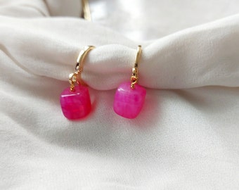 Tiny Charm Hoop Earrings, Classic Gold Hoops, Pink Charm Hoop Earrings, Gold Huggie Earrings, Small Hoop Earrings, Boho Earrings, Gift