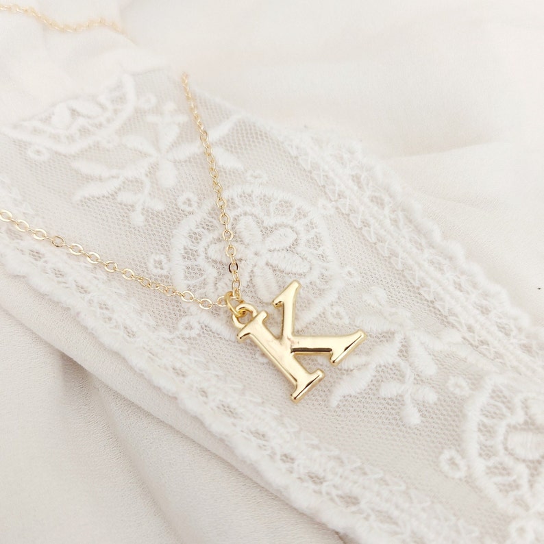 Small Gold Initial Necklace, Bridesmaids Gifts, Personalised Jewellery, Birthday Gift for Her, Gold Letter Necklace image 6